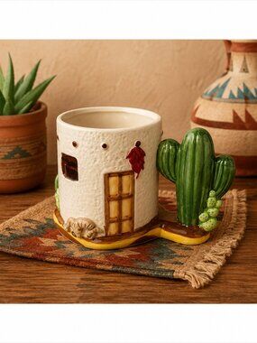 Vintage 1993 Santa Fe for Men Southwestern Cactus Handle Mug Adobe Pueblo Tsumur